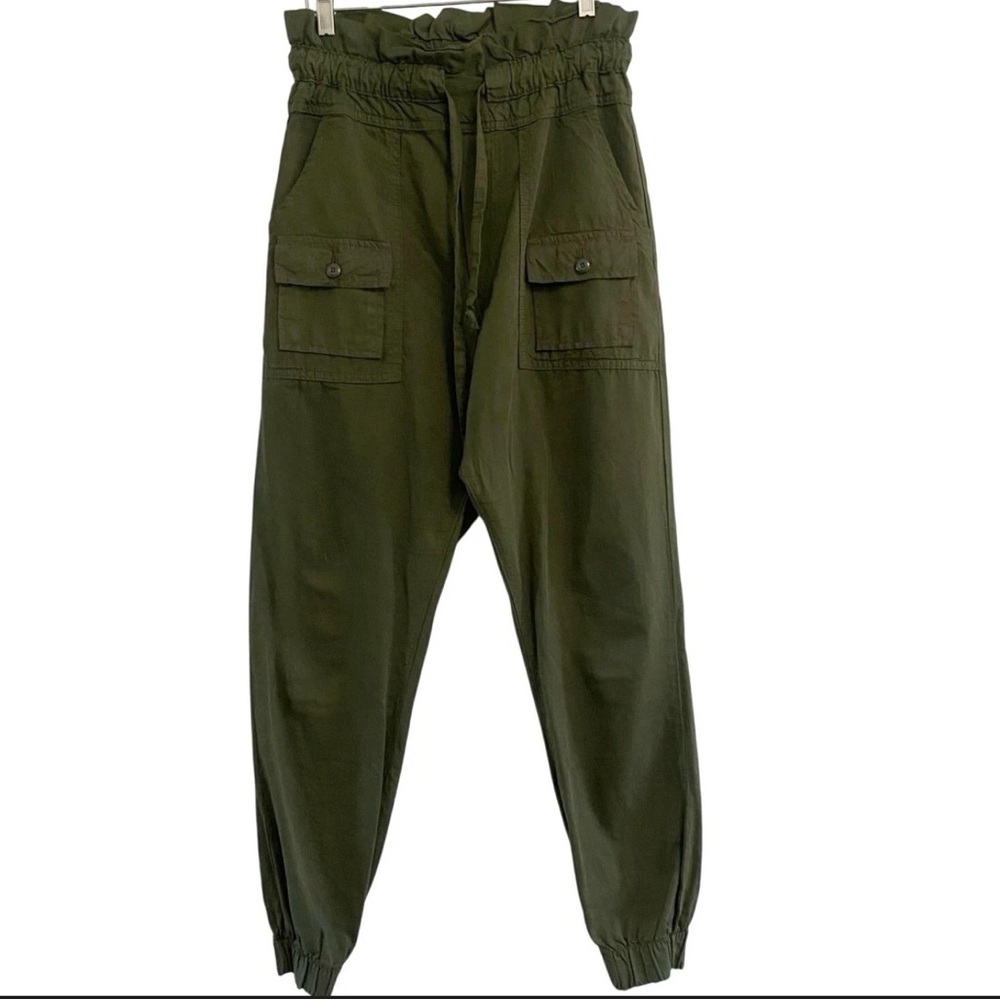 NSF Beadry Olive Utility High Waist Cargo Casual 💯% Cotton Jogger Pants Sz Large